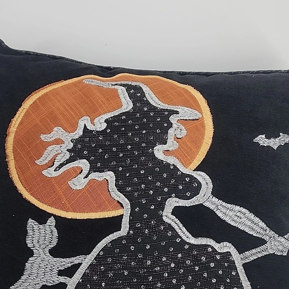 Secret Celebrity Halloween pillow Witch on broom 14 x 14